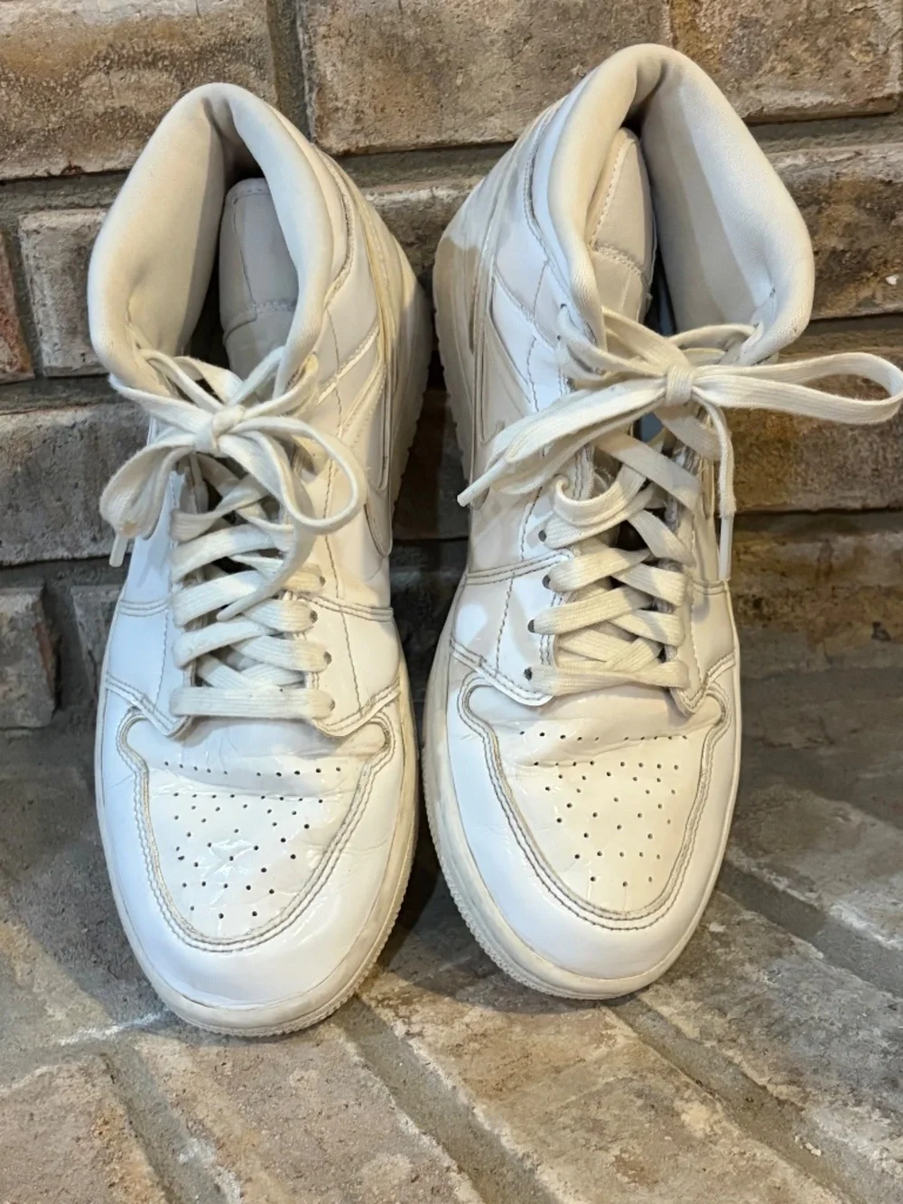 Nike Air Jordan 1 Mid Triple White Patent Leather